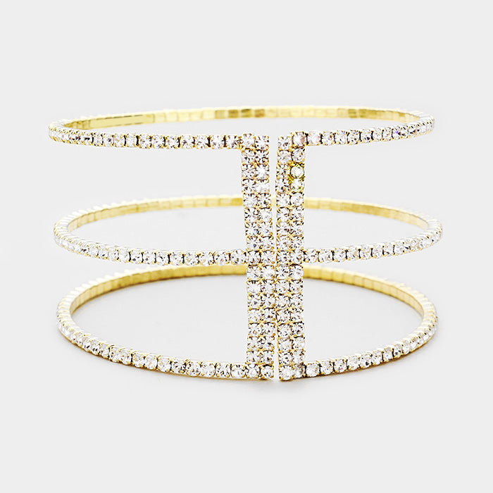 3Row Split Layer Crystal Evening Cuff