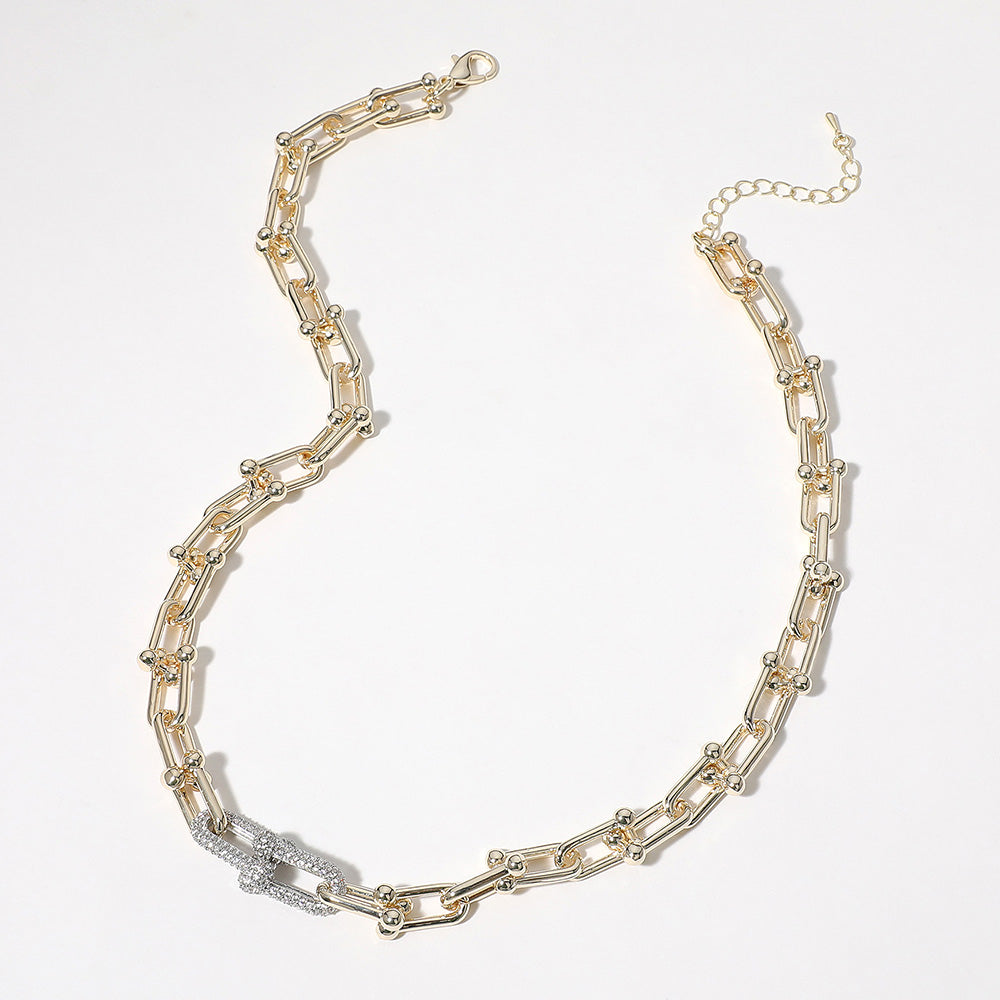 14K Gold Plated CZ Stone Paved Hardware Chain Necklace