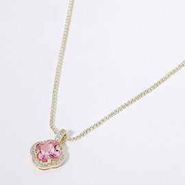 14K Gold Plated Clover Stone Pendant Necklace