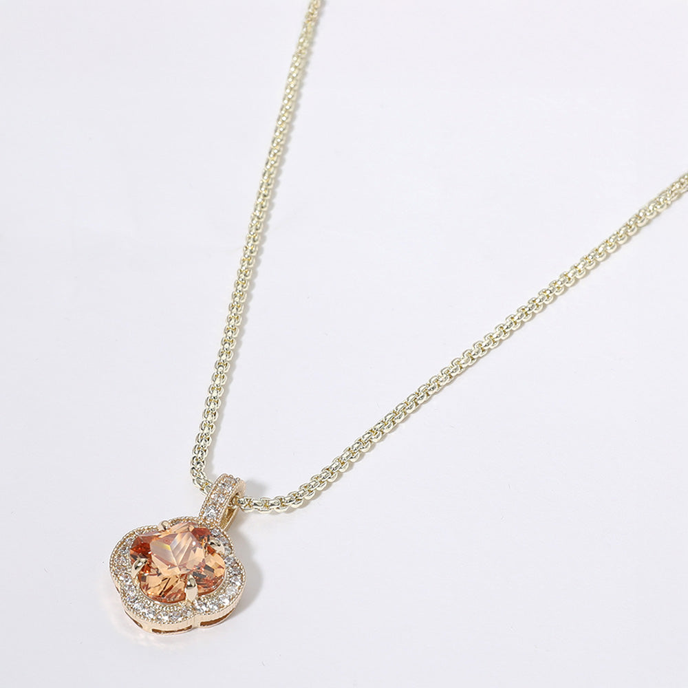 14K Gold Plated Clover Stone Pendant Necklace