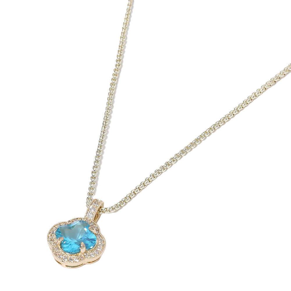 14K Gold Plated Clover Stone Pendant Necklace