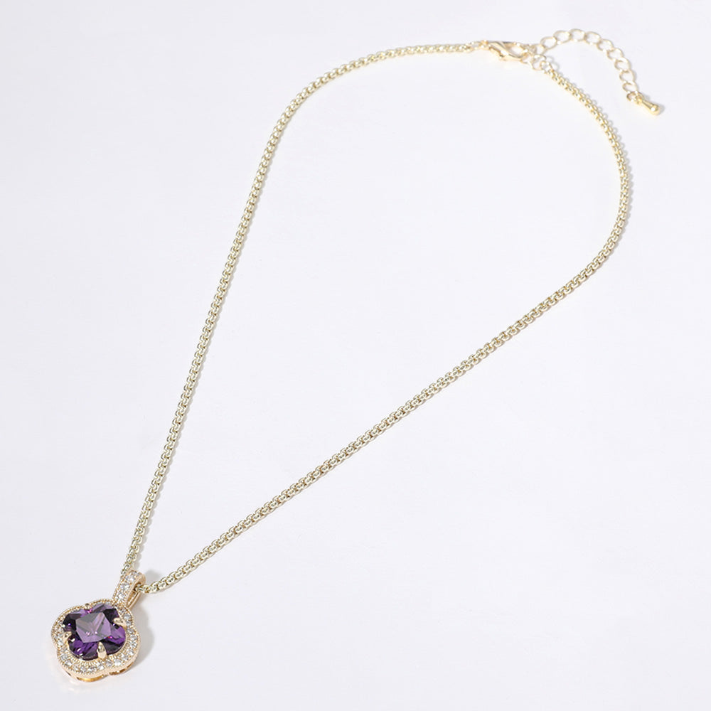 14K Gold Plated Clover Stone Pendant Necklace