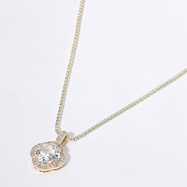 14K Gold Plated Clover Stone Pendant Necklace