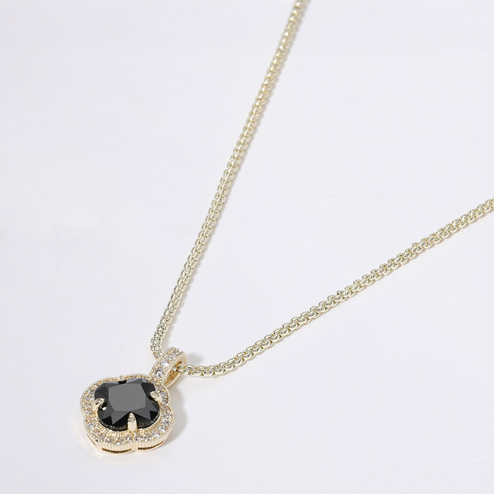 14K Gold Plated Clover Stone Pendant Necklace