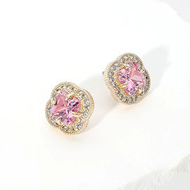 14K Gold Plated Clover Stone Earrings