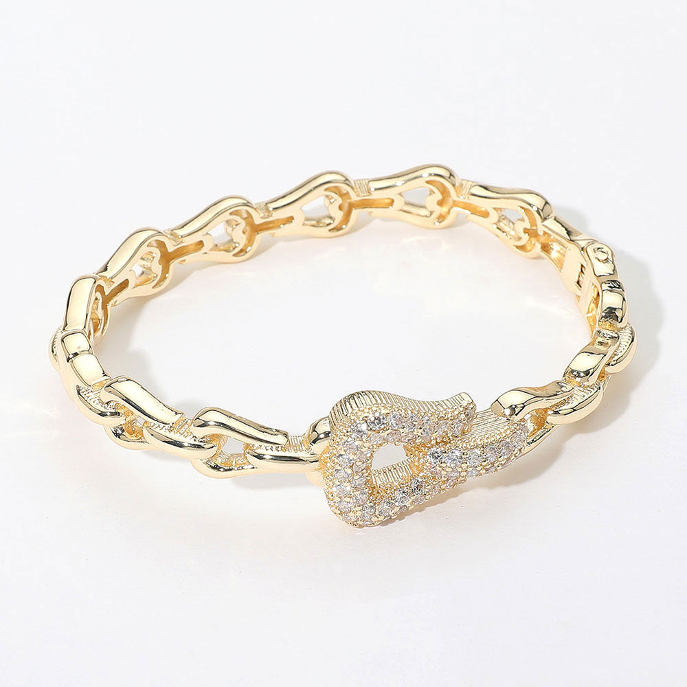 Paved Buckle Link Chain Hinged Bangle