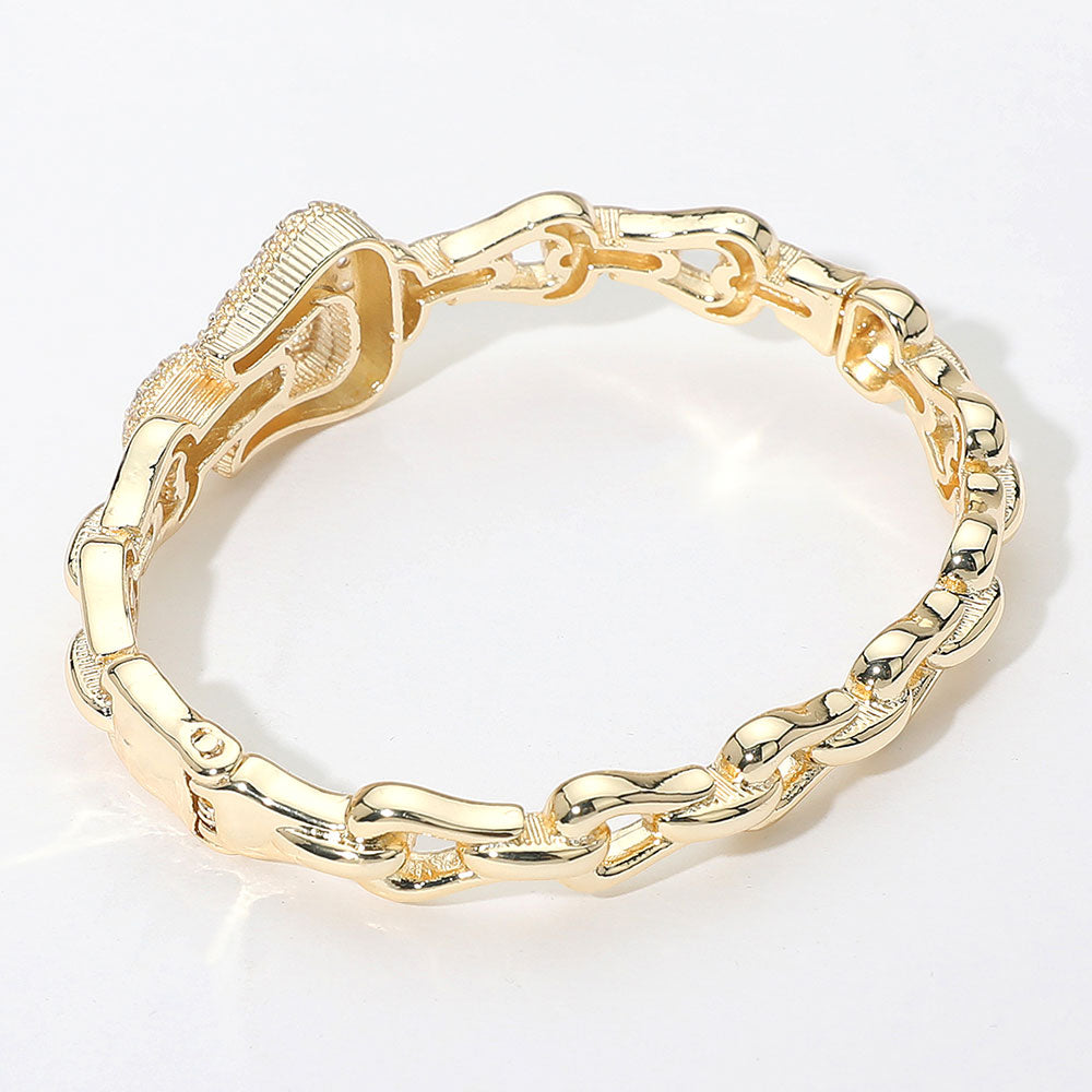 Paved Buckle Link Chain Hinged Bangle