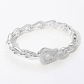 Paved Buckle Link Chain Hinged Bangle
