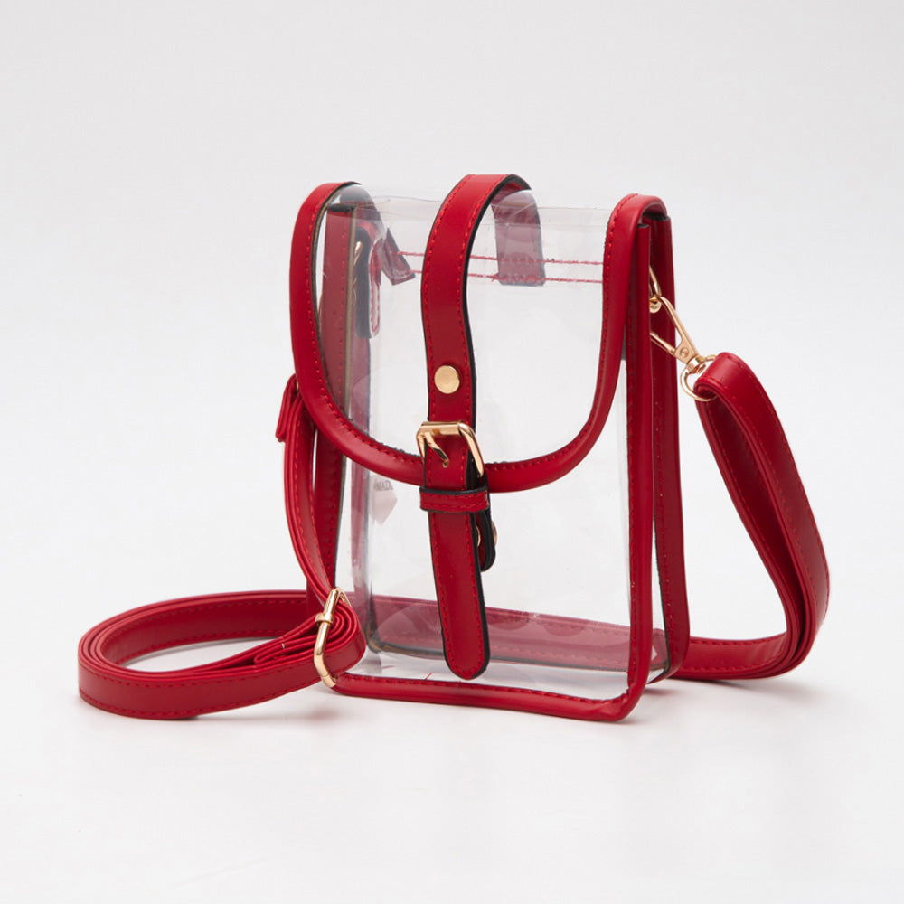 Faux Leather Belt Buckle Transparent Crossbody