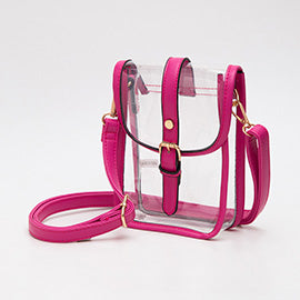 Faux Leather Belt Buckle Transparent Crossbody