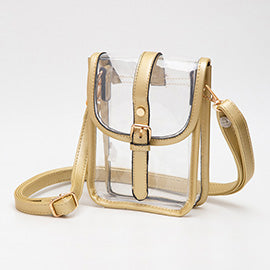 Faux Leather Belt Buckle Transparent Crossbody
