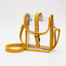Faux Leather Belt Buckle Transparent Crossbody