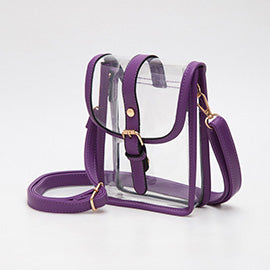 Faux Leather Belt Buckle Transparent Crossbody