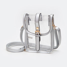 Faux Leather Belt Buckle Transparent Crossbody