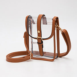 Faux Leather Belt Buckle Transparent Crossbody