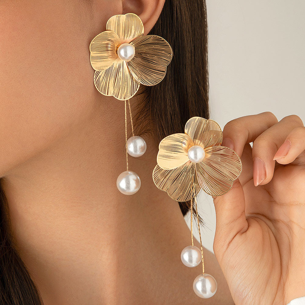 Flower Pearl Drop Earrings