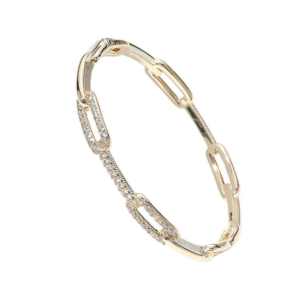 Paved Paperclip Chain Hinged Bangel