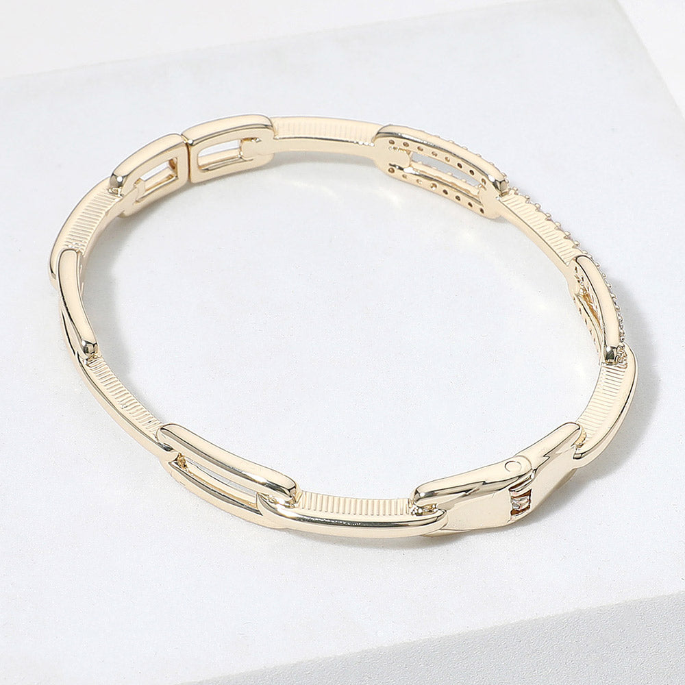 Paved Paperclip Chain Hinged Bangel