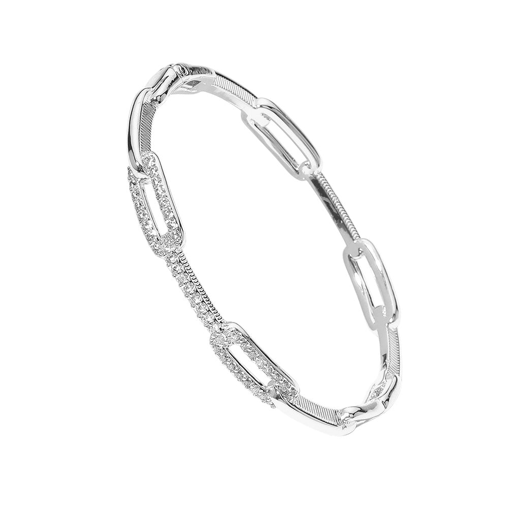 Paved Paperclip Chain Hinged Bangel