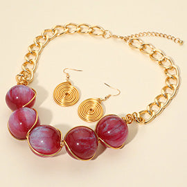 Sparkled Sphere Wire Link Beaded Statement Necklace Set