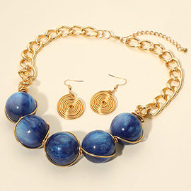 Sparkled Sphere Wire Link Beaded Statement Necklace Set