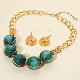 Sparkled Sphere Wire Link Beaded Statement Necklace Set