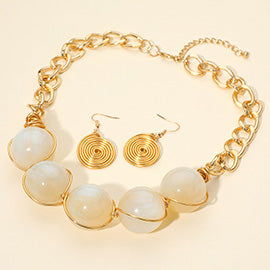 Sparkled Sphere Wire Link Beaded Statement Necklace Set