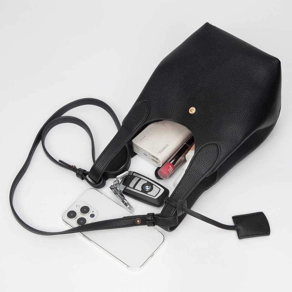 Pebbled Faux Leather Bucket Bag / Handbag / Crossbody Bag