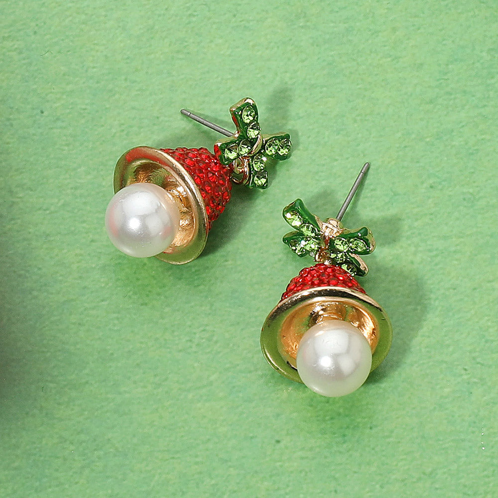 Rhinestone Studded Holiday Bell Dangle Earrings