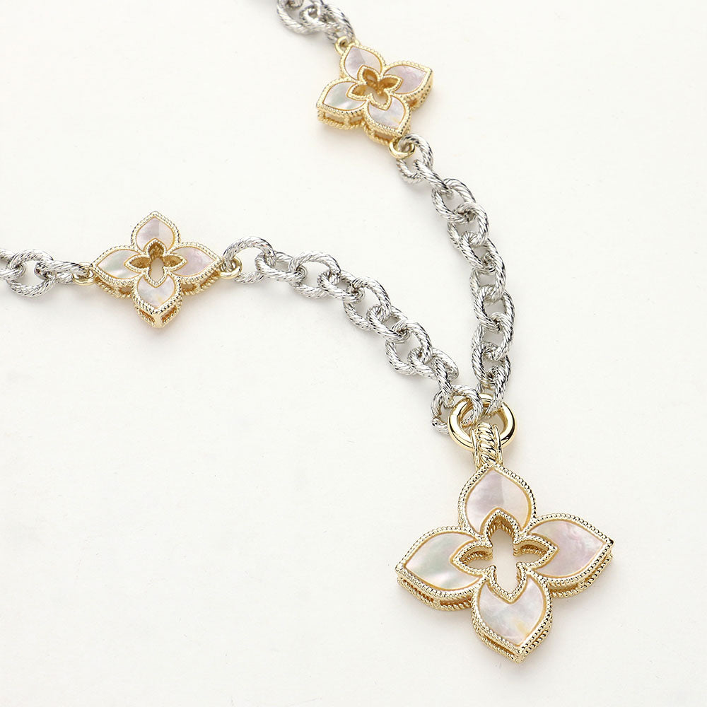 14K Gold Plated Mother Of Pearl Clover Pendant Necklace