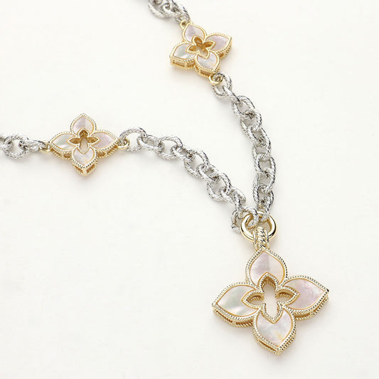 14K Gold Plated Mother Of Pearl Clover Pendant Necklace