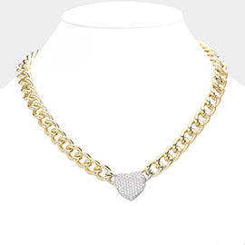 Paved Heart Pendant Toggle Necklace