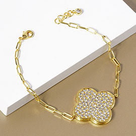 Gold Dipped Paved Clover Charm Bracelet