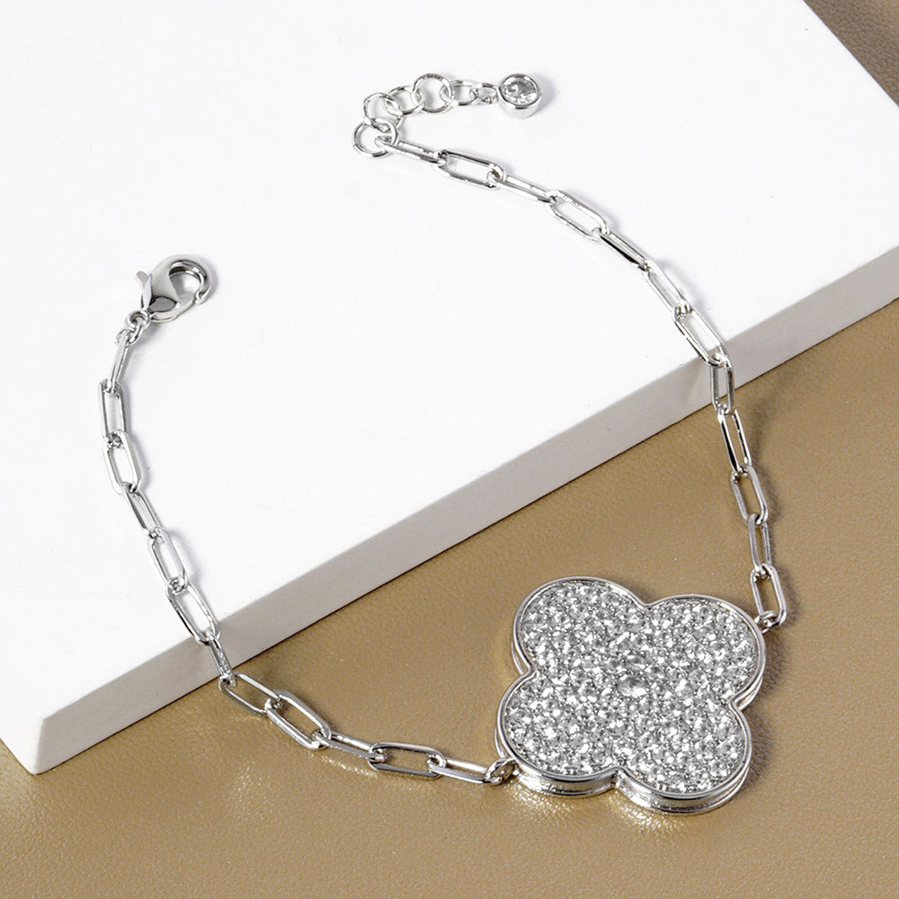 Gold Dipped Paved Clover Charm Bracelet