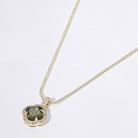 14K Gold Plated Clover Stone Pendant Necklace