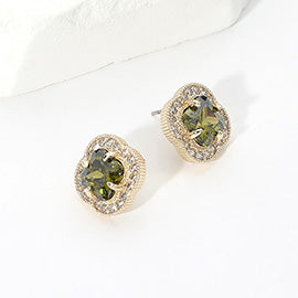 14K Gold Plated Clover Stone Earrings