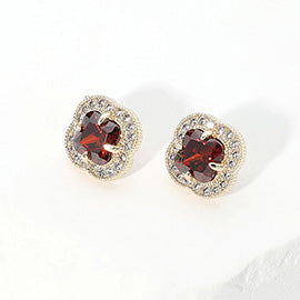 14K Gold Plated Clover Stone Earrings