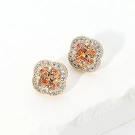 14K Gold Plated Clover Stone Earrings