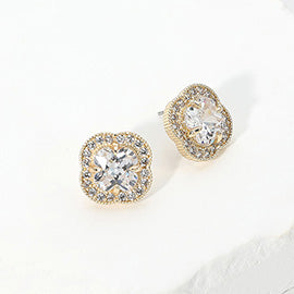14K Gold Plated Clover Stone Earrings