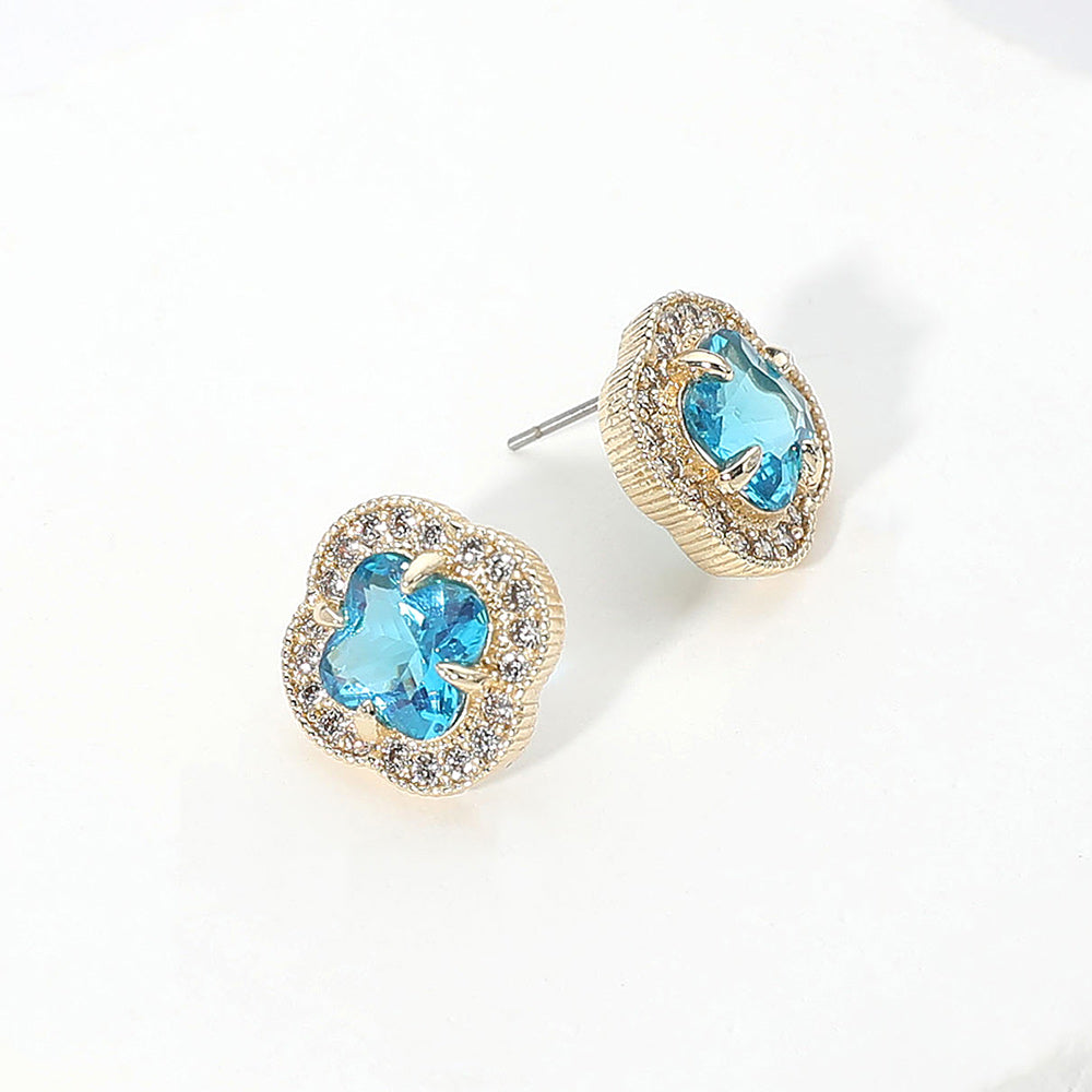 14K Gold Plated Clover Stone Earrings