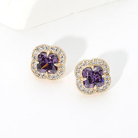 14K Gold Plated Clover Stone Earrings