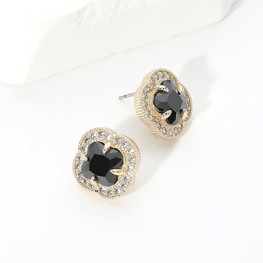 14K Gold Plated Clover Stone Earrings