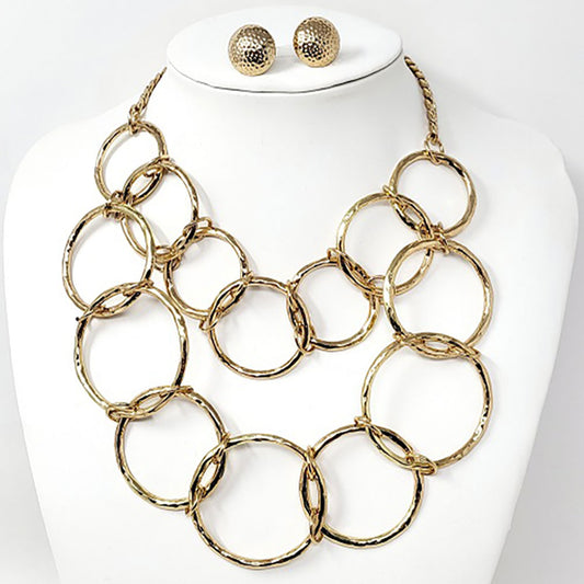 Hammered Metal Ring Link Necklace