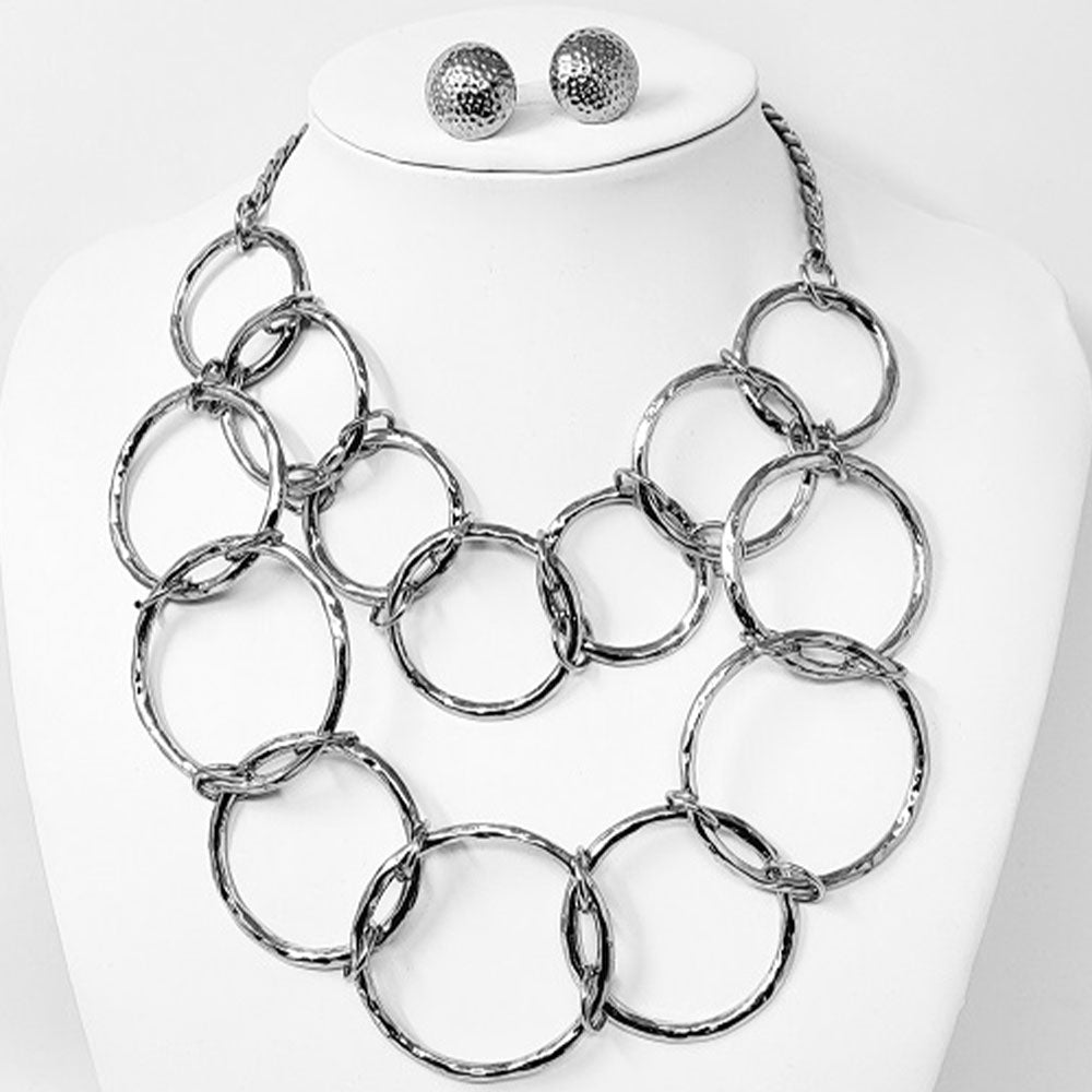 Hammered Metal Ring Link Necklace