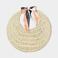 Straw Round Ribbon Handle Tote