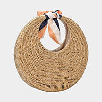 Straw Round Ribbon Handle Tote