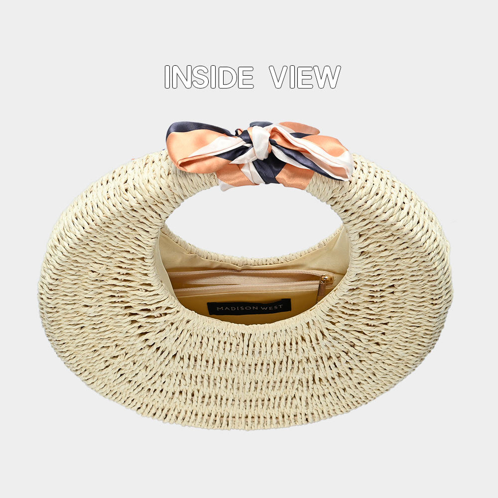 Straw Round Ribbon Handle Tote