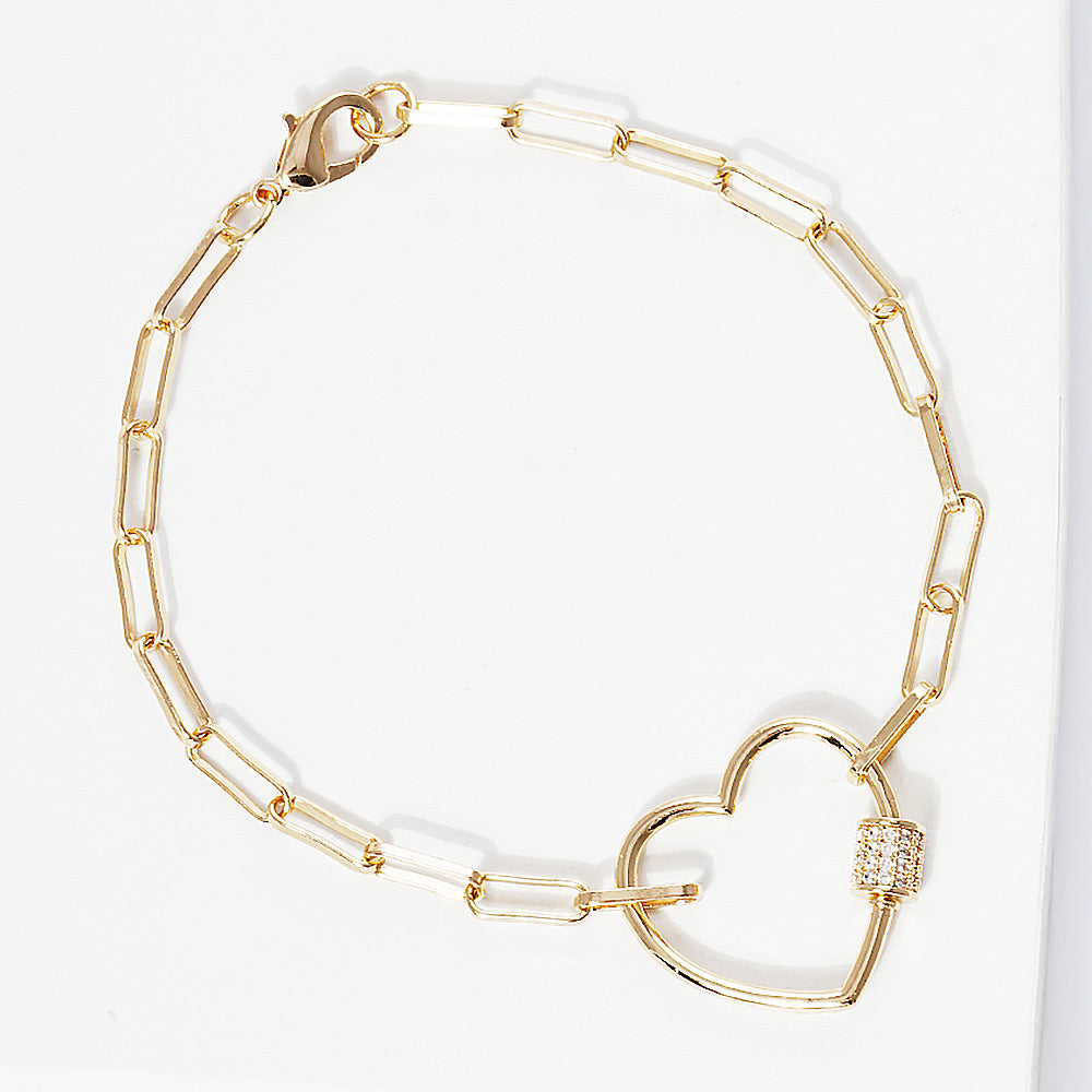 Gold Dipped Paved Open Heart Chain Bracelet