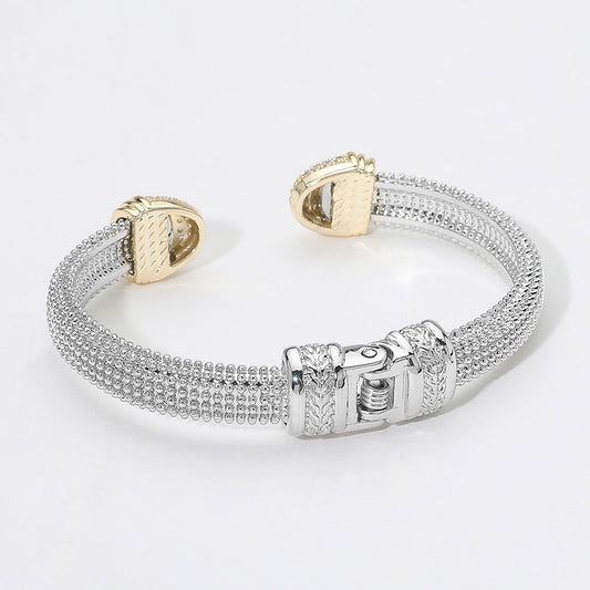 Paved Two Tone Hinged Cuff