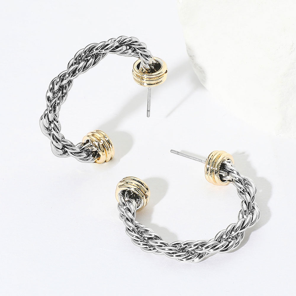 14K Gold Plated Two Tone Braided Hoop Earrings